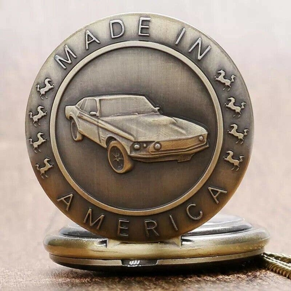 Muscle Car Pocket Watch Gift Ford Mustang Chevy Camaro Corvette Dodge Charger - Picture 3 of 4